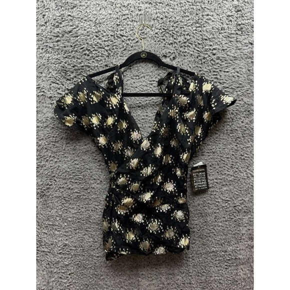 NWT Stine Goya Cooper Lurex Dot Chiffon Metallic Silk Blouse Black Women Size XS - Picture 1 of 14